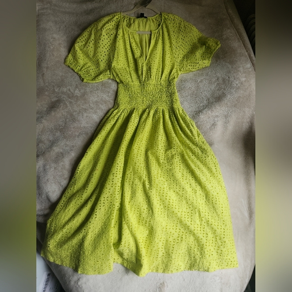 Jcrew provence smocked-waist midi dress eyelet Lemon Sorbet Size petite PS BNWT - Picture 8 of 15